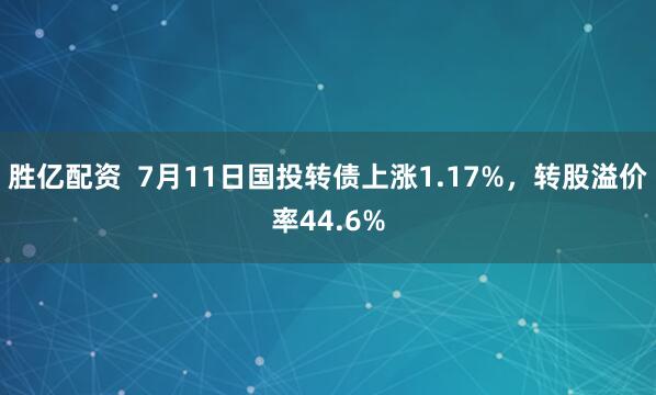 胜亿配资  7月11日国投转债上涨1.17%，转股溢价率44.6%